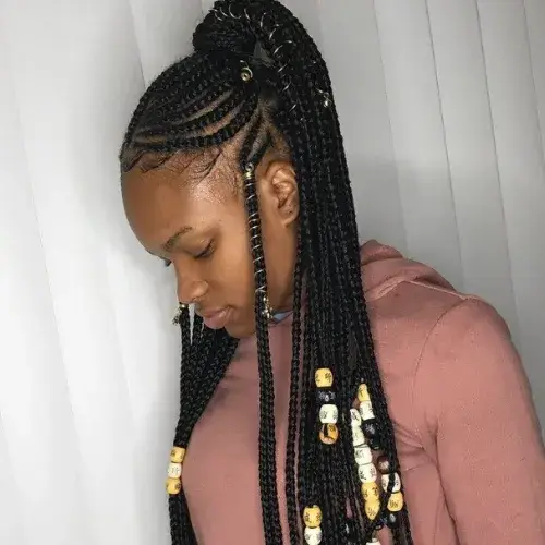 Fulani Braids Into a High Ponytail